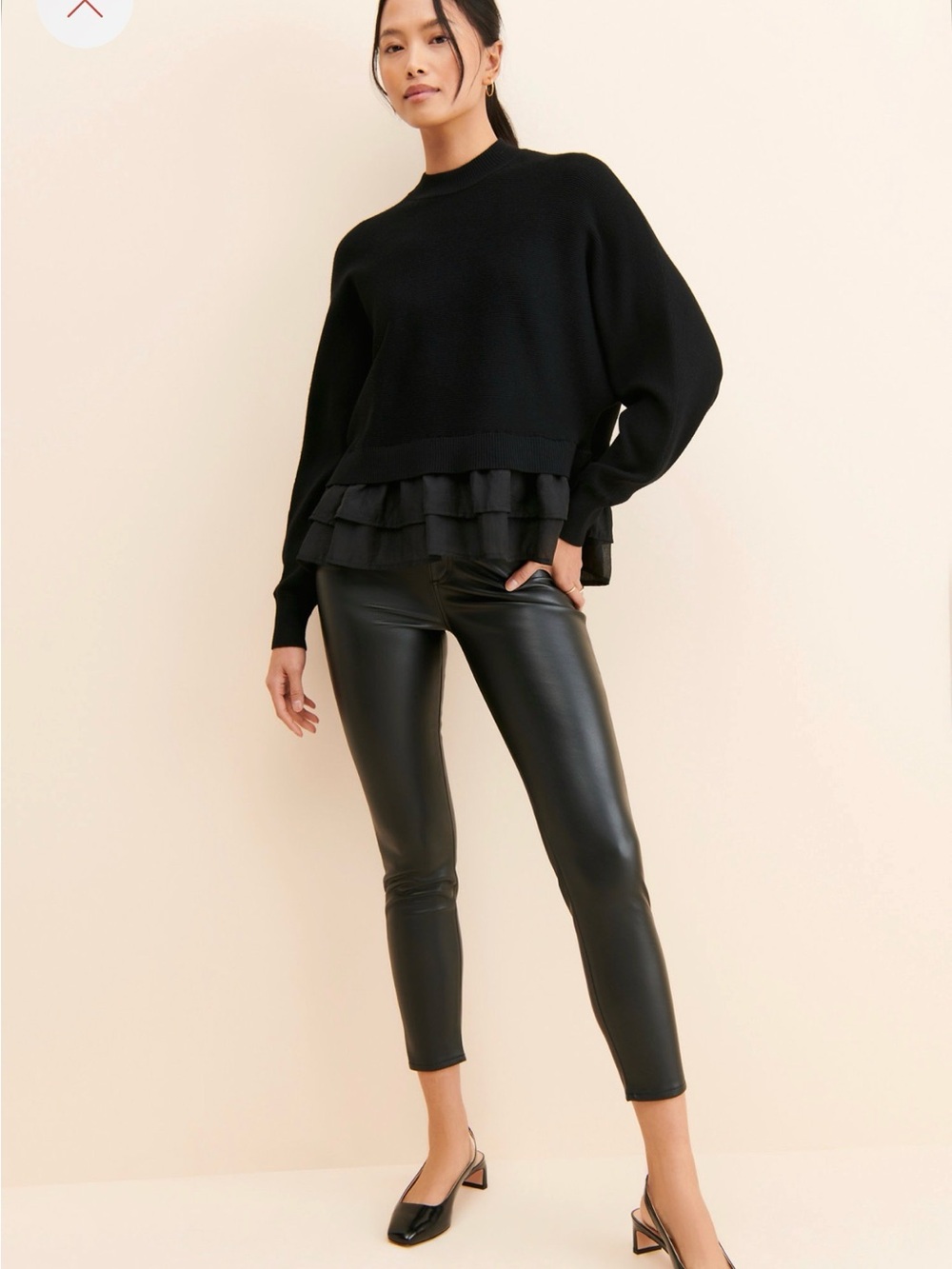 Black Ruffled Tulle Hem Sweater by Flat White -  Large